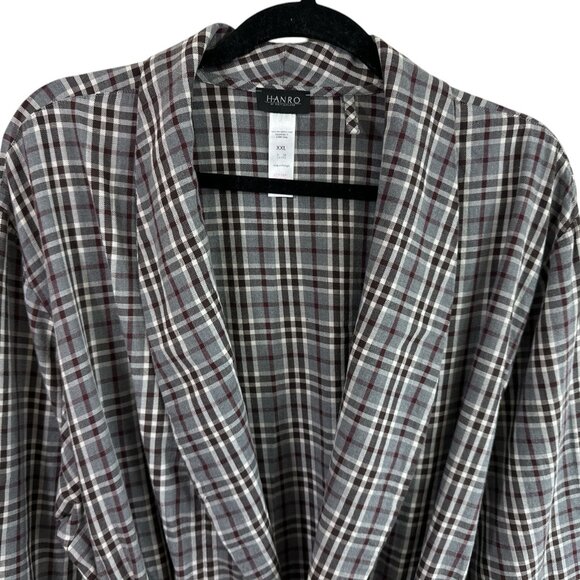 Hanro Switzerland Men's Flannel Checked Robe Cotton Cozy Comfort Size XXL - Picture 2 of 12